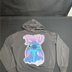 H&M Charcoal Hoodie with Blue and Lavender Cartoon Graphic
